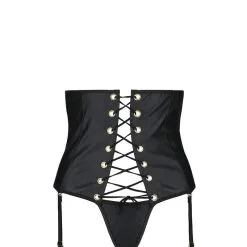 Passion Lingerie Porte-jarretelles Serre Taille Lacé En Faux Cuir Noir Mat Céline - Passion -LINGERIES Soldes porte jarretelles serre taille lace en faux cuir noir mat celine passion only love 34542505132212