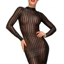 Robe Sexy En Tulle Rayé Transparente S à 3XL F182 - Noir Handmade
