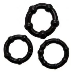 Set 3 Cockrings Booster D'érection Extensible En TPR Noir 3 à 3,5cm - Zahara