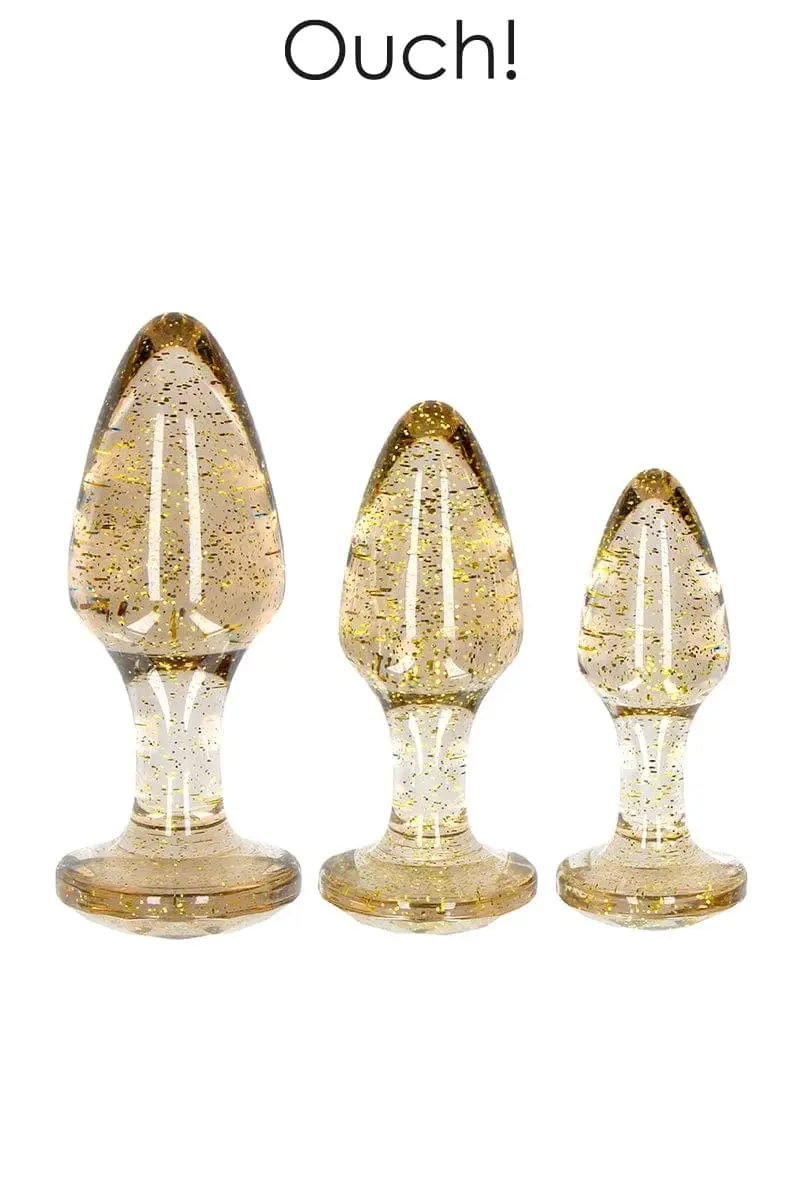 Set 3 Plugs Pailletés Dorés En Acrylique Pour Plaisir Anal Unisexe - Ouch! 1 Set 3 Plugs Pailletés Dorés En Acrylique Pour Plaisir Anal Unisexe - Ouch!