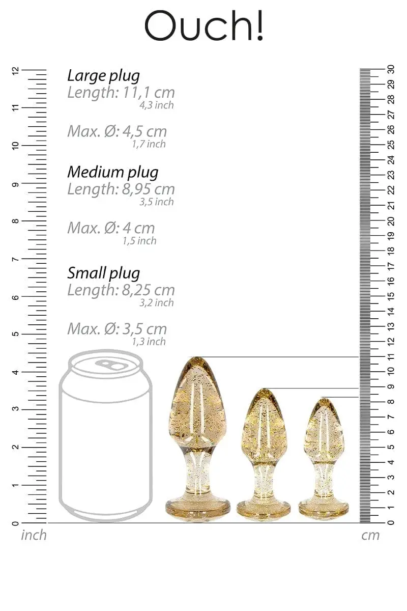 Set 3 Plugs Pailletés Dorés En Acrylique Pour Plaisir Anal Unisexe - Ouch! 3 Set 3 Plugs Pailletés Dorés En Acrylique Pour Plaisir Anal Unisexe - Ouch! – Image 3