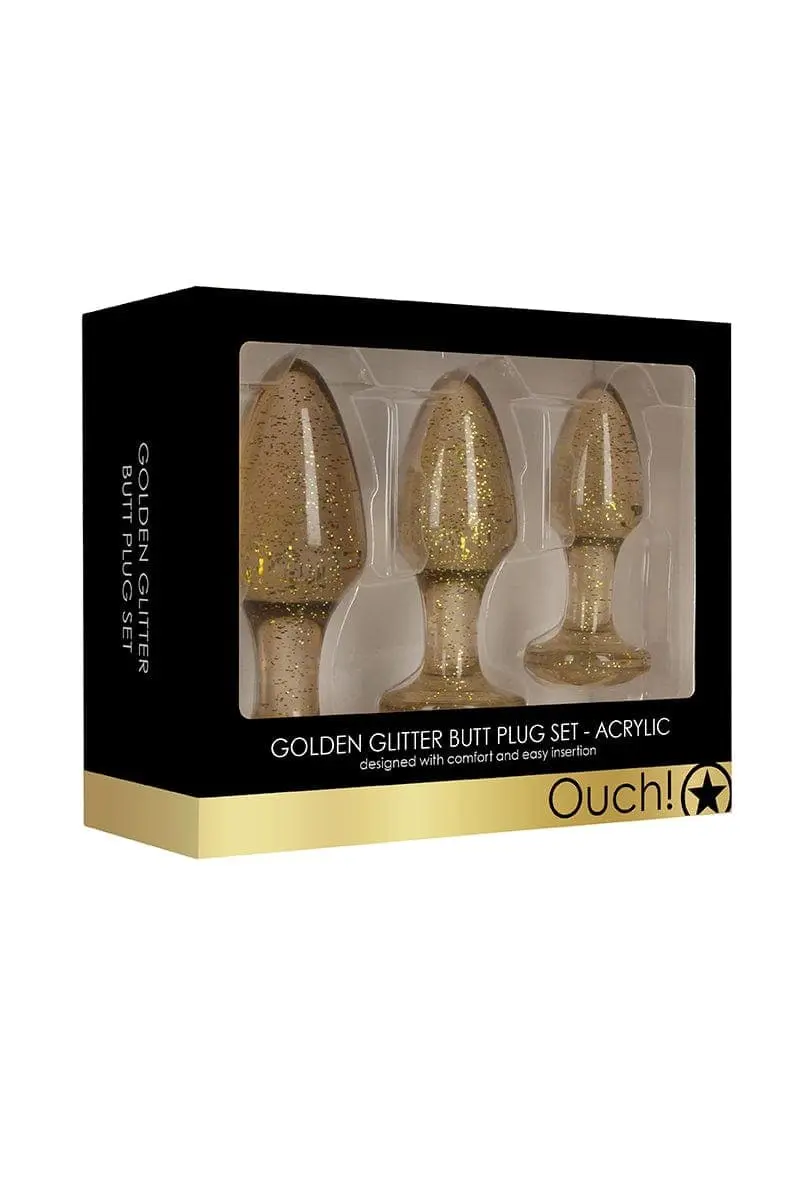 Set 3 Plugs Pailletés Dorés En Acrylique Pour Plaisir Anal Unisexe - Ouch! 4 Set 3 Plugs Pailletés Dorés En Acrylique Pour Plaisir Anal Unisexe - Ouch! – Image 4