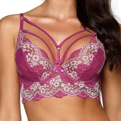 Soutien-gorge Bustier Dentelle Brodée Fuchsia V-9741 - Axami