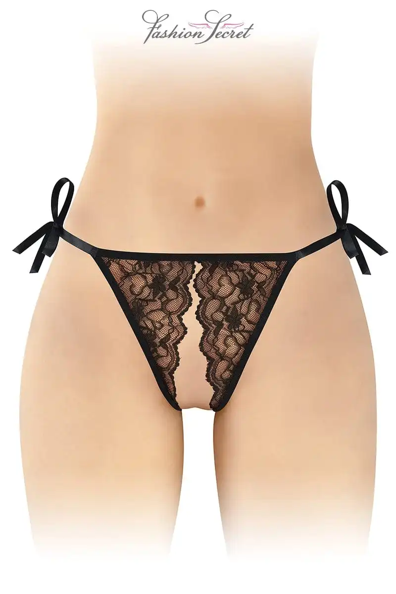 String Noir Ouvert à Nouer Stella - Fashion Secret 1 String Noir Ouvert à Nouer Stella - Fashion Secret