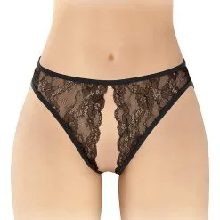 String Noir Ouvert En Dentelle Et Tulle Extensible Victoria - Fashion Secret