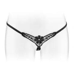 String Ouvert En Dentelle Fleurie Noire Danuta - Fashion Secret