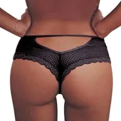 Tanga Noir En Dentelle Avec Motifs Bordures Fesses Sensuelle - Paris Hollywood